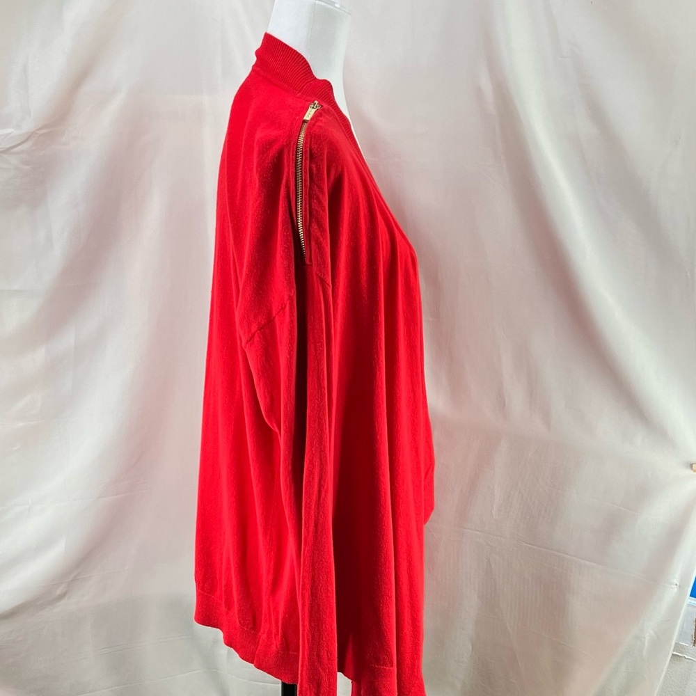 MICHAEL Michael Kors Rich Red Open Knit Cardigan w Zipper Shoulders Full Wrap L - Picture 11 of 15